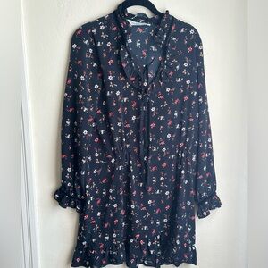 Zara Basic Small Tunic Dress Black Floral Fabric Long Sleeve
